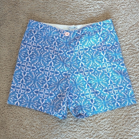Caribbean Joe & Company Blue Pink Geometric Print Stretch Zip Fly Front Shorts 6 - Picture 2 of 8